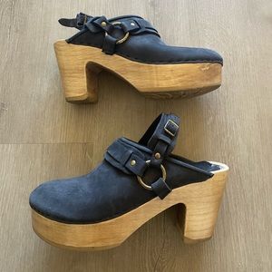 Navy Suede Slingback Heeled Clogs, Size 41